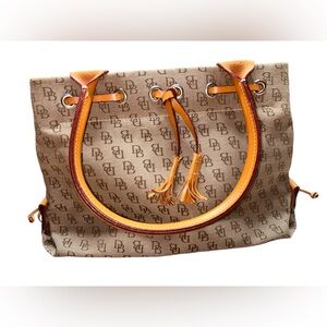 Dooney & Bourke Vintage  Women's Shoulder Bag Monogram Canvas Leather Tan Medium